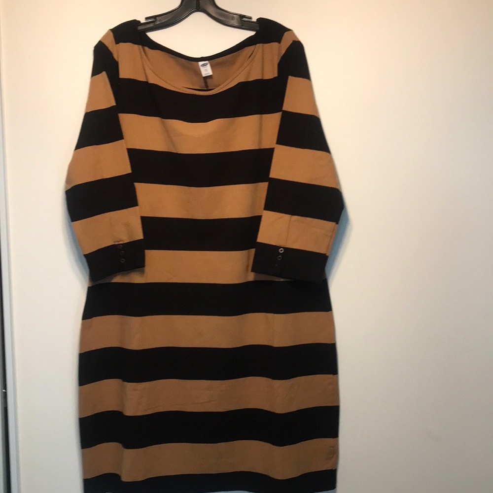 Striped Black and Tan Shift Dress